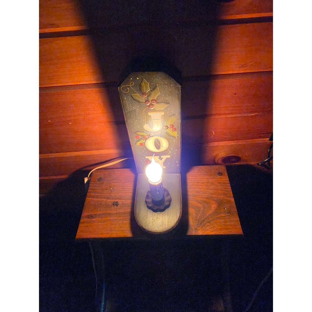 Vintage Primitive Wooden Christmas JOY Candle Lamp Rustic Holiday Decor Accent